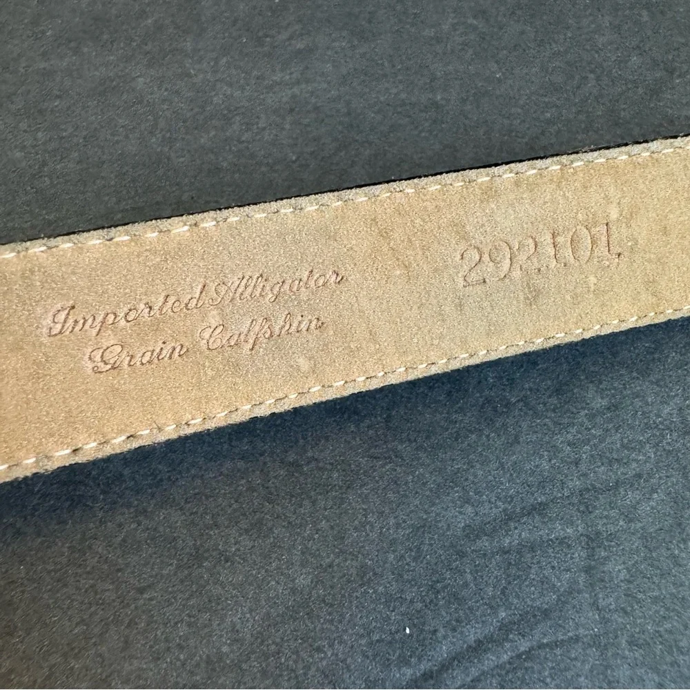 Vintage Lejon Black Leather Belt Croc Embossed USA Old Money Womens Large‎ / XL
